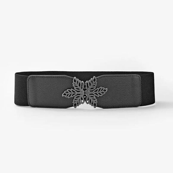 2/$21 Ladies Black Leaf Fashion Stretch Belt - Picture 1 of 6